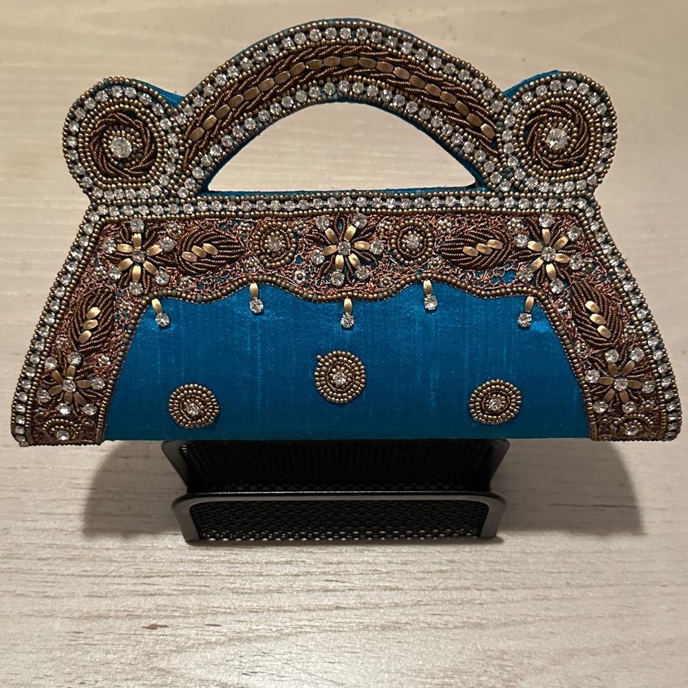 Embellished Blue and Gold Women's Bag